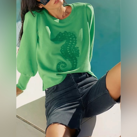 Maeve Tops - 💚🐚 Maeve Seahorse Tufted Sweatshirt 🐚🩵